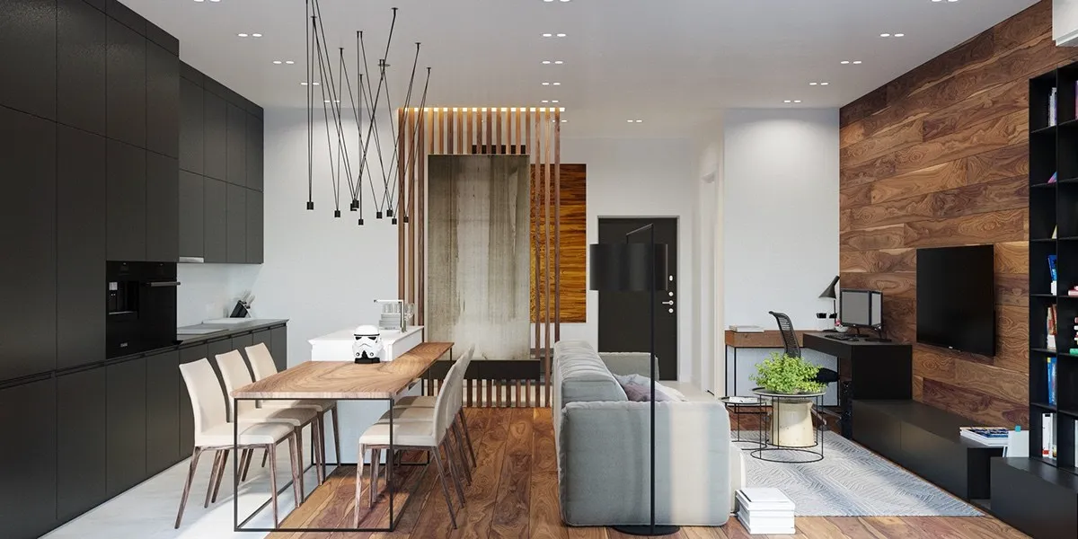 10 cách thiết kế phòng khách kết hợp bếp hiện đại mở rộng không gian