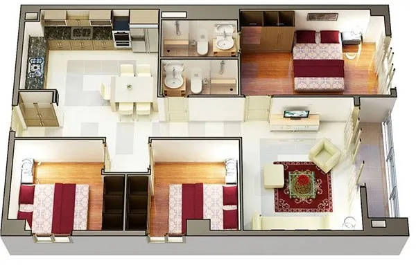 15 cách bố trí căn hộ chung cư 90m2 khoa học tối ưu diện tích