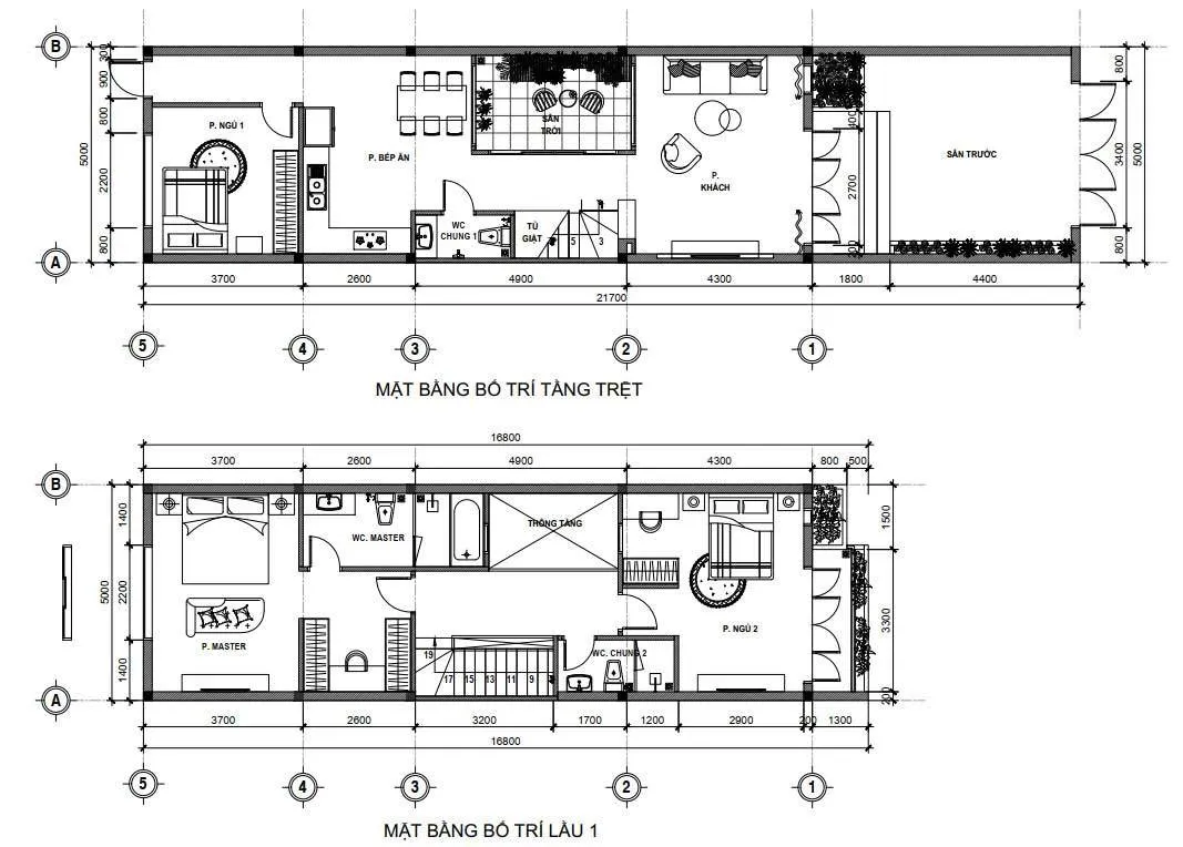 4 mẫu nhà 2 tầng 5x21m hiện đại đẹp tiện nghi + Bản vẽ chi tiết