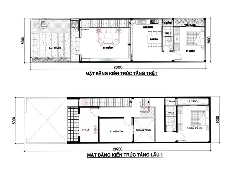 5 mẫu nhà ống 2 tầng 3 phòng ngủ 1 phòng thờ đa dạng trong thiết kế