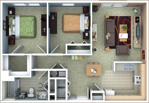 5 mẫu thiết kế nội thất căn hộ 70m2 2 phòng ngủ rộng rãi﻿