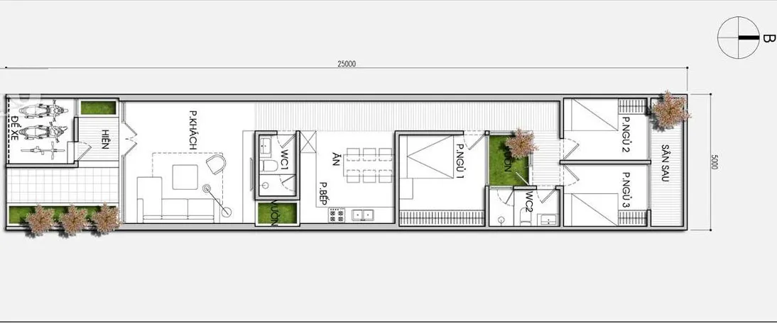 7 mẫu bản vẽ thiết kế nhà ống 1 tầng khoa học nhất hiện nay