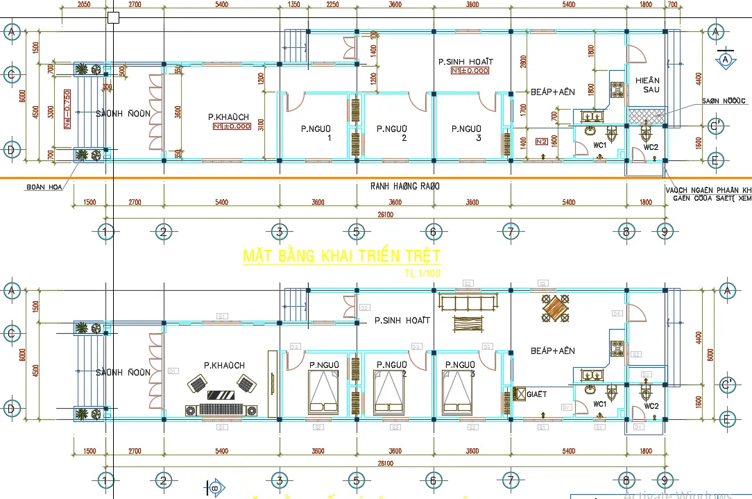 Bản vẽ chi tiết nhà cấp 4 mái thái 3 phòng ngủ