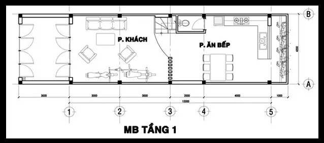 Bản vẽ nhà ống 3 tầng mặt tiền 5m 3 phòng ngủ 1 phòng thờ