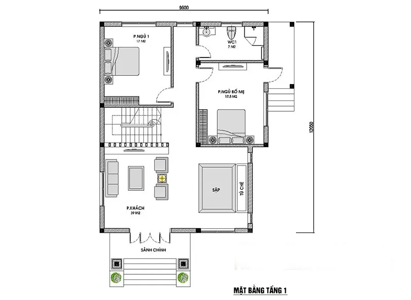 Bản vẽ thiết kế nhà 2 tầng ở nông thôn mái thái 4 phòng ngủ đẹp