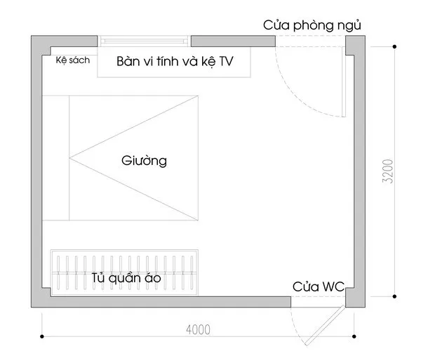 Bản vẽ thiết kế phòng ngủ nhỏ 10m2 có tính ứng dụng cao