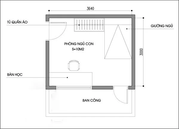 Bản vẽ thiết kế phòng ngủ nhỏ 10m2 có tính ứng dụng cao