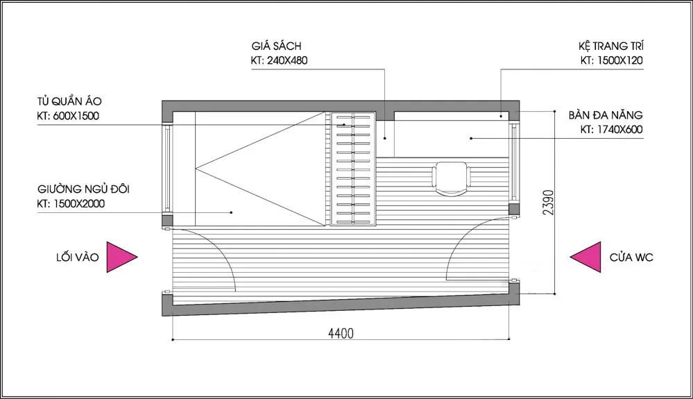 Bản vẽ thiết kế phòng ngủ nhỏ 10m2 có tính ứng dụng cao