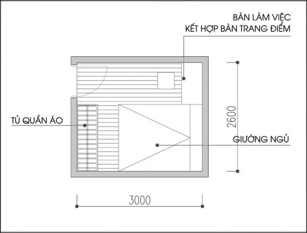 Bản vẽ thiết kế phòng ngủ nhỏ 10m2 có tính ứng dụng cao