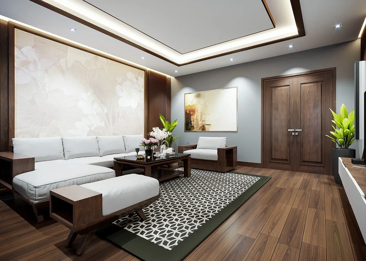 BST mẫu thiết kế nội thất gỗ phòng khách hiện đại nhất 2024