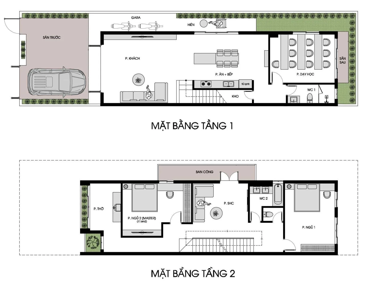 BXH 5 mẫu nhà ống 2 tầng 1 tum 3 phòng ngủ đẹp nhất 2024