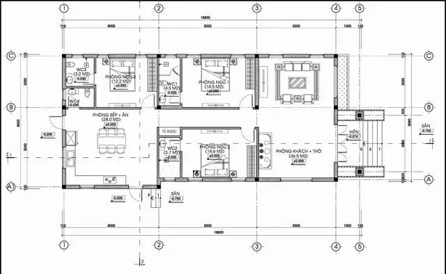 Các mẫu nhà cấp 4 3 phòng ngủ 1 phòng thờ đầy tiện nghi