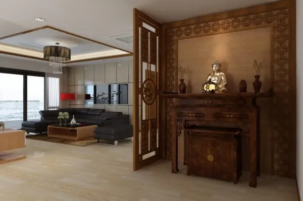 Các mẫu thiết kế nội thất phòng khách có bàn thờ cho căn hộ chung cư