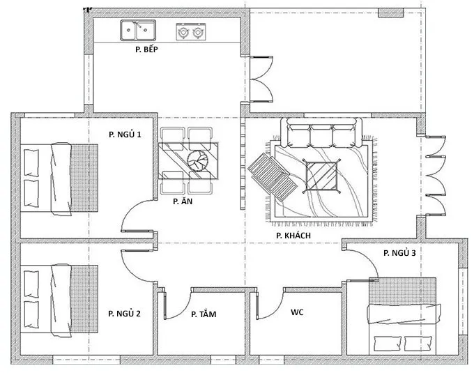 Danh sách 5 mẫu nhà cấp 4 mái bằng 3 phòng ngủ đẹp hiện đại