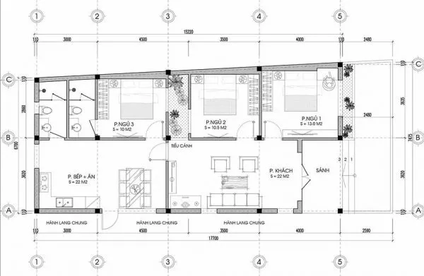 Full bản vẽ phối cảnh + mặt bằng 5 mẫu nhà cấp 4 7x15m đẹp