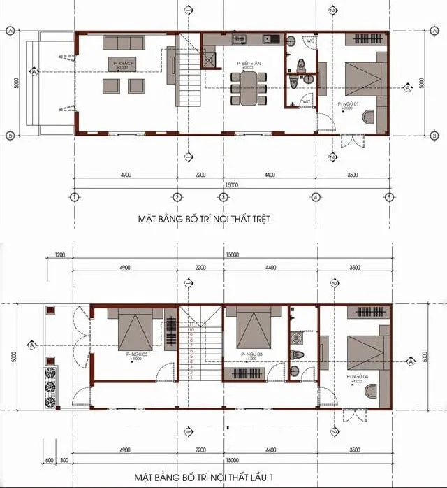 Khám phá bản vẽ thiết kế nhà 2 tầng 5×15