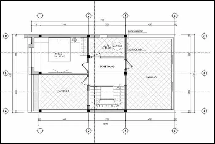 Mẫu nhà 2 tầng 6x11m mái bằng 3 phòng ngủ tiện nghi