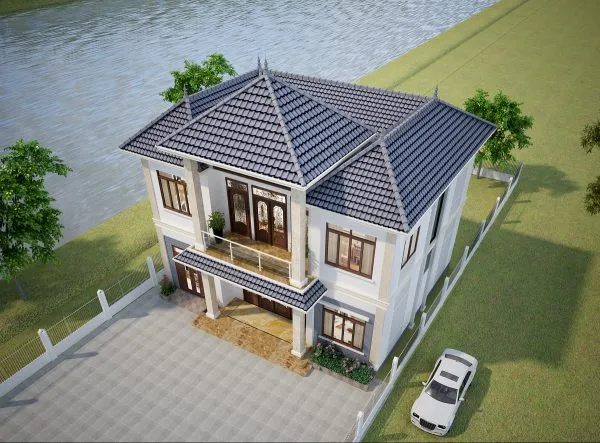 Mẫu nhà 2 tầng mái thái nông thôn 110m2 4 phòng ngủ