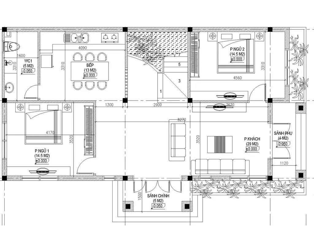 Mẫu nhà 2 tầng nông thôn mái thái diện tích 120m2 4 phòng ngủ