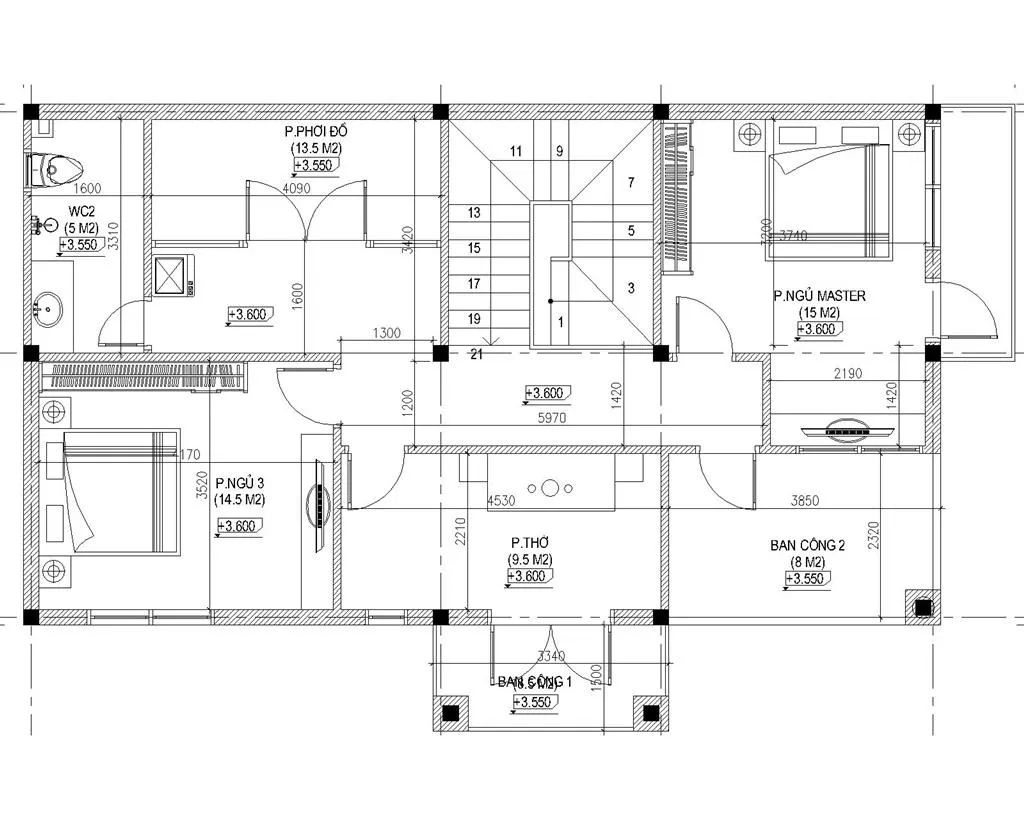 Mẫu nhà 2 tầng nông thôn mái thái diện tích 120m2 4 phòng ngủ