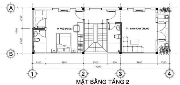 Mẫu nhà 3 tầng 5x15m hiện đại 3 phòng ngủ có phòng sinh hoạt chung