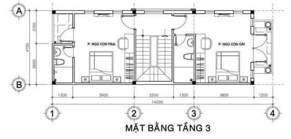 Mẫu nhà 3 tầng 5x15m hiện đại 3 phòng ngủ có phòng sinh hoạt chung