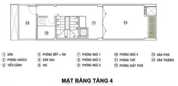 Mẫu nhà 4 tầng mặt tiền 4m 4 phòng ngủ 1 phòng thờ