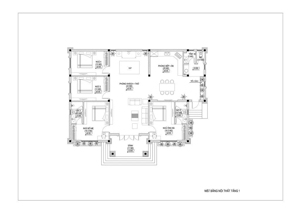 Mẫu nhà biệt thự 1 tầng 4 phòng ngủ của Mr. Thông – Thái Nguyên