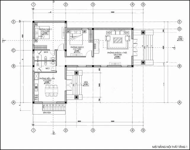 Mẫu nhà cấp 4 chữ L 2 phòng ngủ đẹp chuẩn theo phong thủy