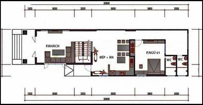 Mẫu nhà cấp 4 có gác lửng 5×20 giá rẻ 3 phòng ngủ