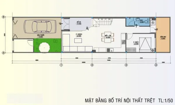 Mẫu nhà ống 3 tầng 5x20m 4 phòng ngủ 1 phòng thờ