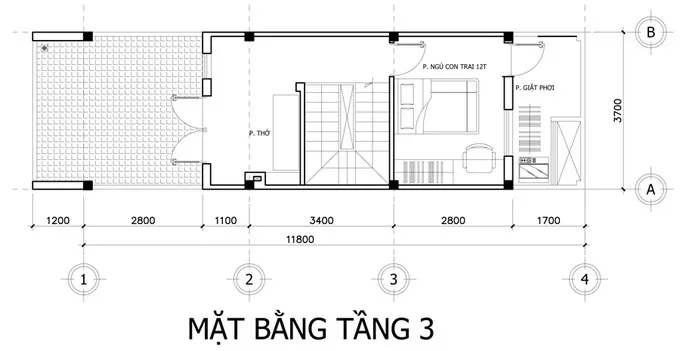 Mẫu nhà ống 3 tầng mặt tiền đẹp với thiết kế gạch thông gió