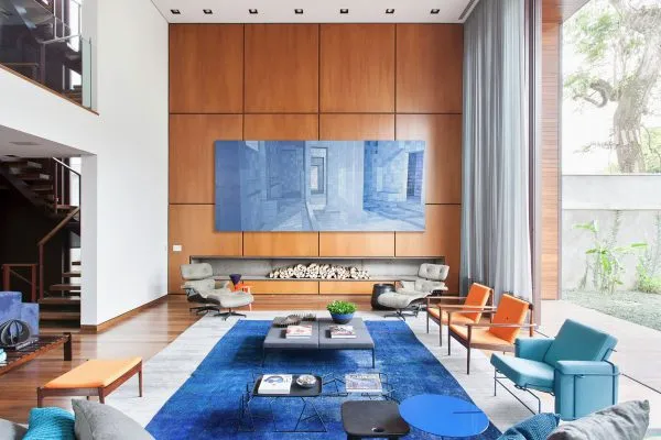 Mẫu nội thất phòng khách màu xanh dương giúp cân bằng cuộc sống