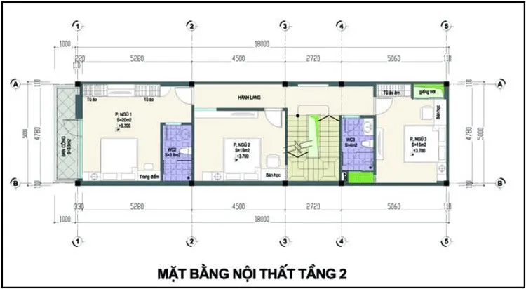 Mẫu thiết kế nhà ống 3 tầng 5x18m 4 phòng ngủ hiện đại