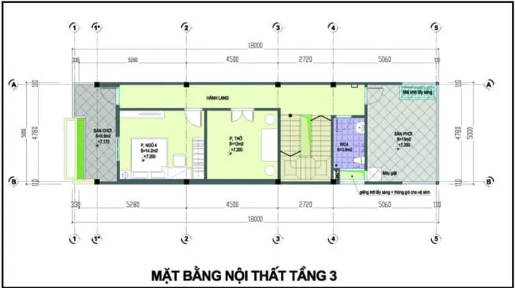 Mẫu thiết kế nhà ống 3 tầng 5x18m 4 phòng ngủ hiện đại