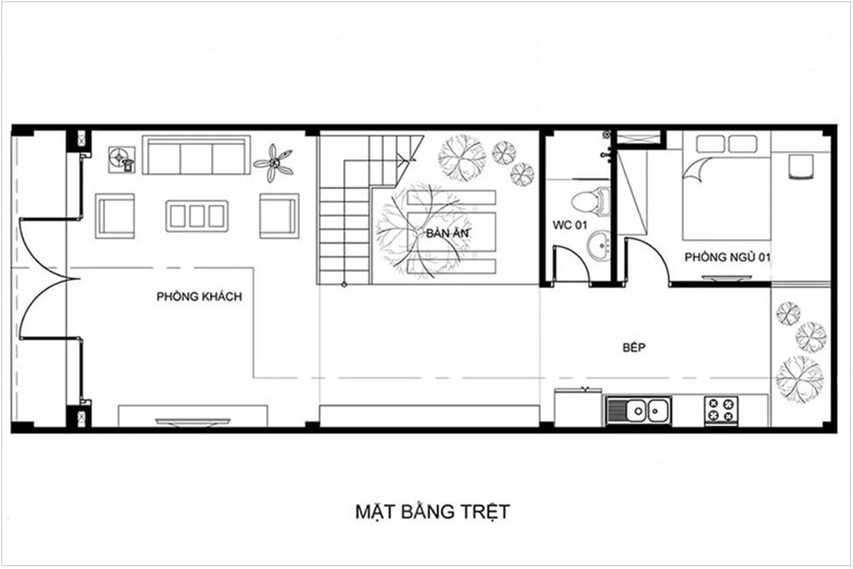 Mẫu thiết kế nhà ống có giếng trời diện tích 5x20m đẹp sang