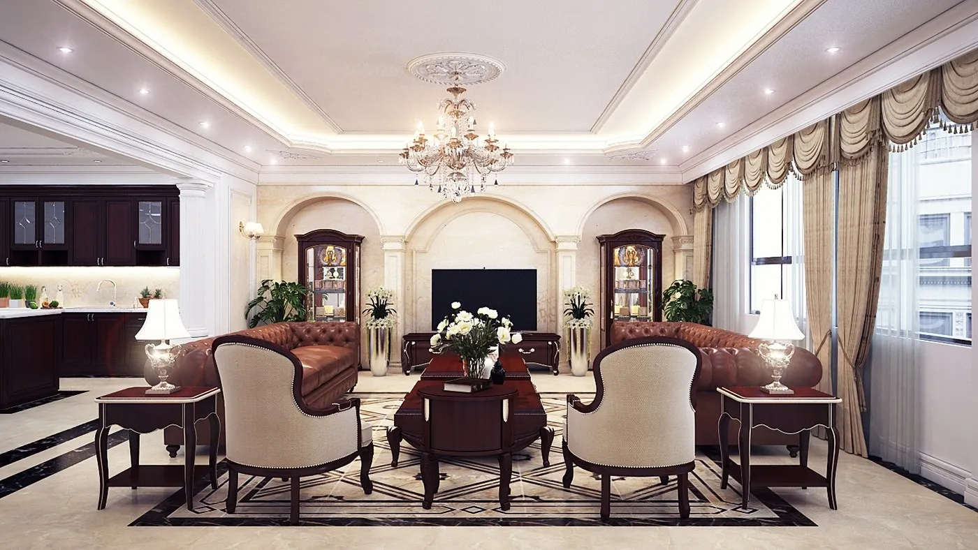 Mẫu thiết kế nội thất căn hộ cao cấp phong cách Tân cổ điển