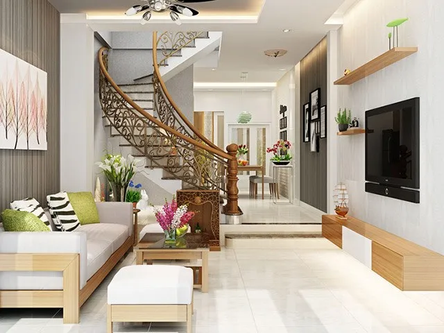 Mẫu thiết kế phòng khách và bếp chung cho nhà phố và chung cư