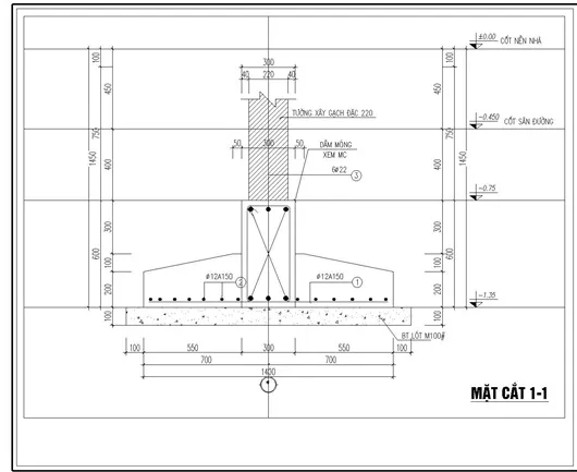 [Miễn phí] Tổng hợp các bản vẽ móng băng nhà 1 tầng, 2 tầng và 3 tầng