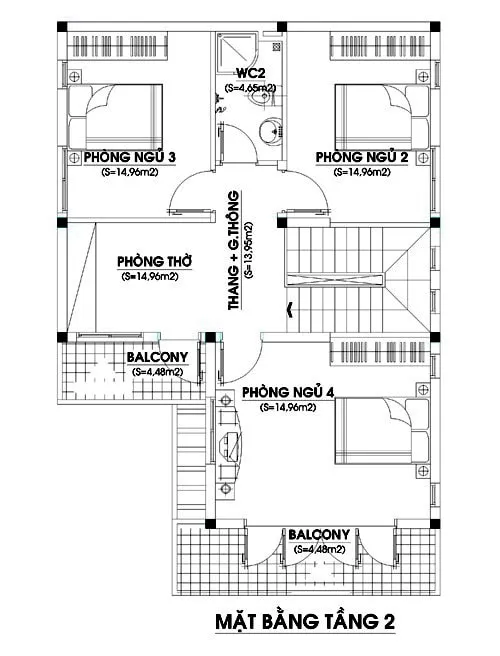 Nhà 2 tầng mái thái chữ L hiện đại 4 phòng ngủ 1 phòng thờ