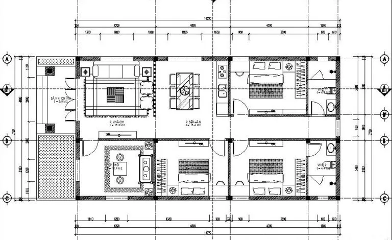 Nhà cấp 4 mái thái 6x12m ở nông thôn 3 phòng ngủ