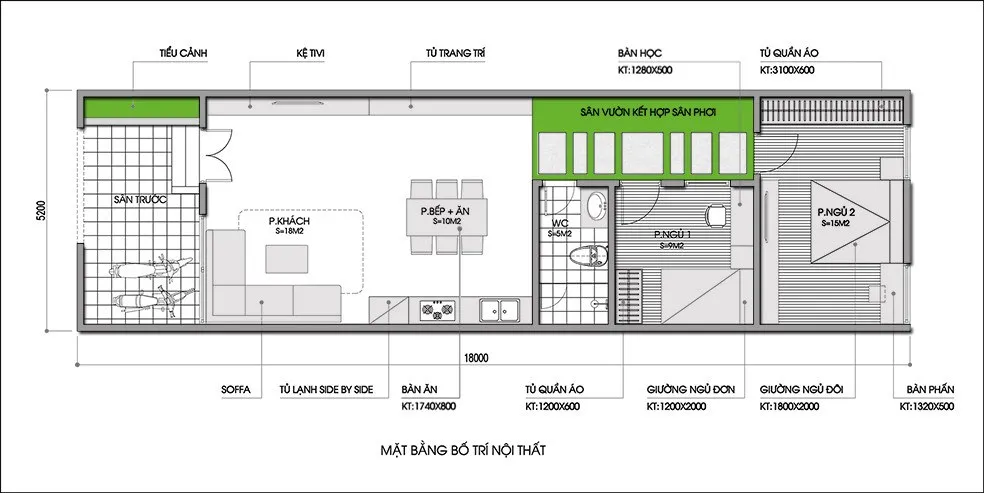 Những mẫu bản vẽ nhà ống 1 tầng hiện đại và khoa học