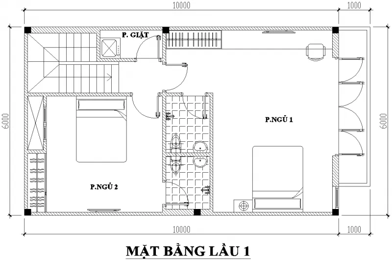 Sưu tầm bản vẽ thiết kế nhà 2 tầng 6x10m bố trí khoa học và tiện nghi