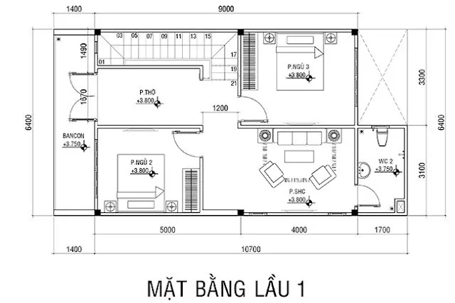 Sưu tầm bản vẽ thiết kế nhà 2 tầng 6x10m bố trí khoa học và tiện nghi