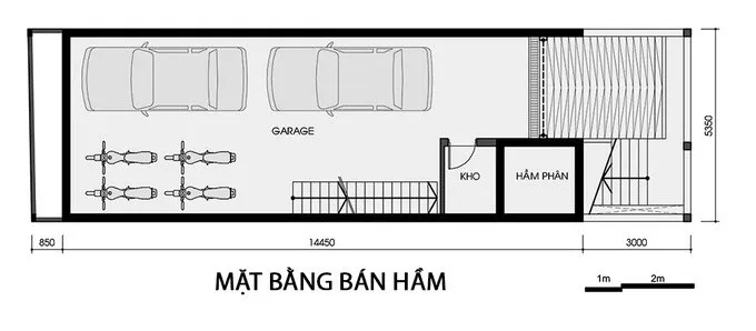 Thiết kế mẫu nhà ống 3 tầng có tầng hầm 4 phòng ngủ hiện đại tại Ninh Bình