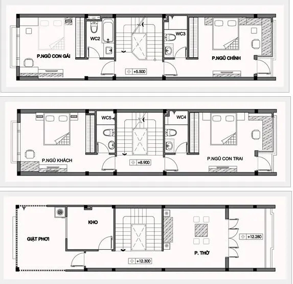 Thiết kế mẫu nhà ống 3 tầng có tầng hầm 4 phòng ngủ hiện đại tại Ninh Bình