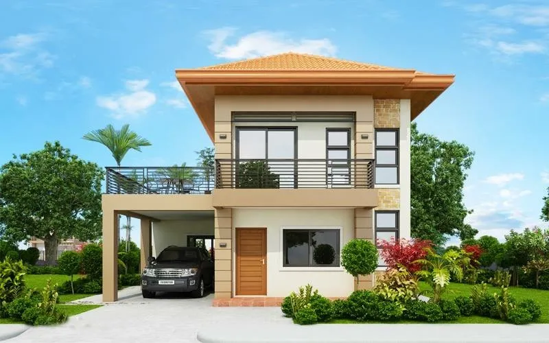 Thiết kế nhà 2 tầng mái thái nông thôn 110m2 có gara ô tô