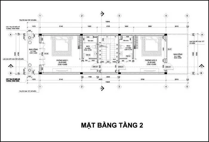 Thiết kế nhà 3 tầng 5x25m 3 phòng ngủ 1 phòng thờ