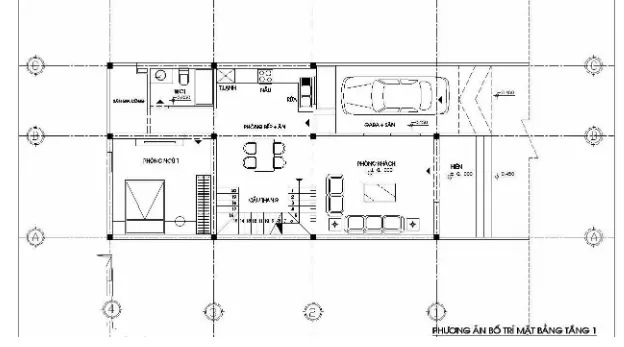 Thiết kế nhà ống 1 tầng 70m2 có gara ô tô