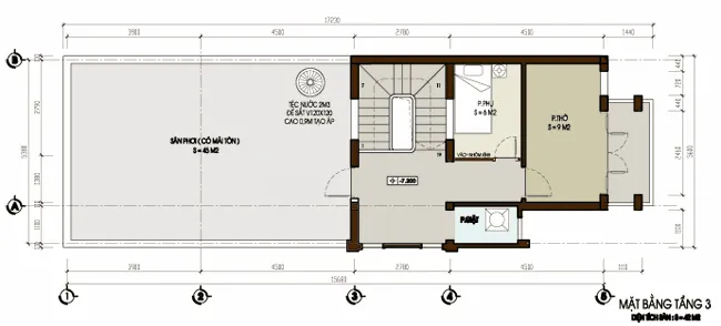 Thiết kế nhà ống 3 tầng 4 phòng ngủ tại Tây Hồ – Hà Nội